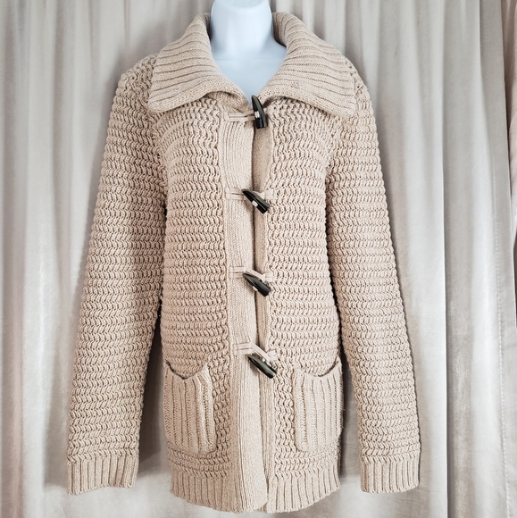 NWOT Talbots tan open weave toggle closure wool blend coat Womens Medium - Picture 6 of 7